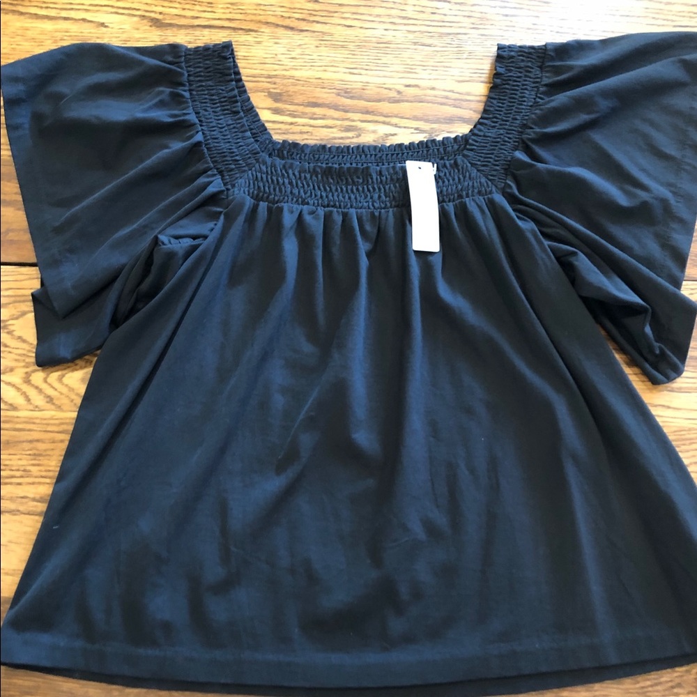 NWT J.Crew black top w/smocking detail at bodice